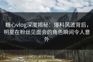 糖心vlog深度揭秘：爆料风波背后，明星在粉丝见面会的角色瞬间令人意外