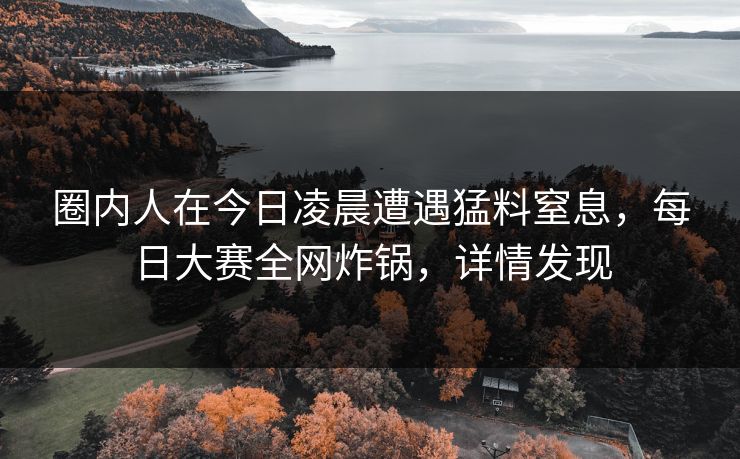 圈内人在今日凌晨遭遇猛料窒息，每日大赛全网炸锅，详情发现