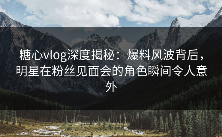 糖心vlog深度揭秘：爆料风波背后，明星在粉丝见面会的角色瞬间令人意外