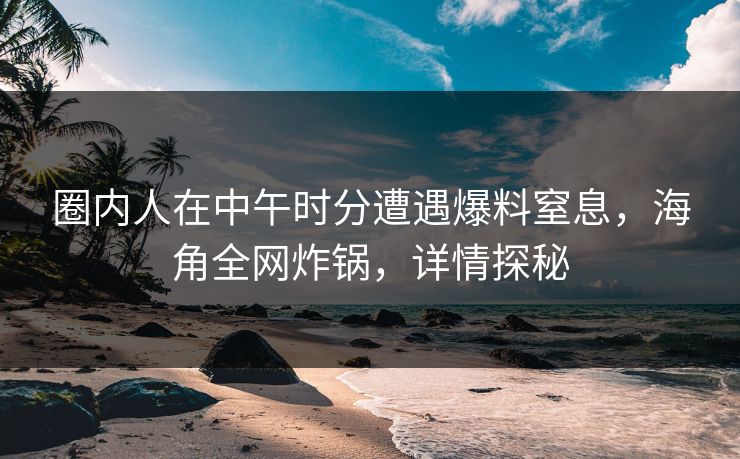圈内人在中午时分遭遇爆料窒息，海角全网炸锅，详情探秘